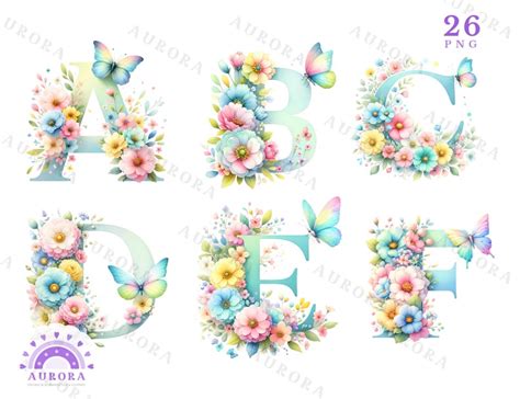 Watercolor Floral Alphabet Clipart Pastel Flower Letters Png Spring