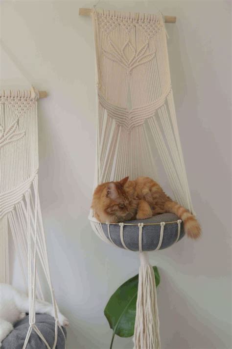 Macrame Cat Hammock Cat Tree Hanging Cat Bed Pet Wall Furniture