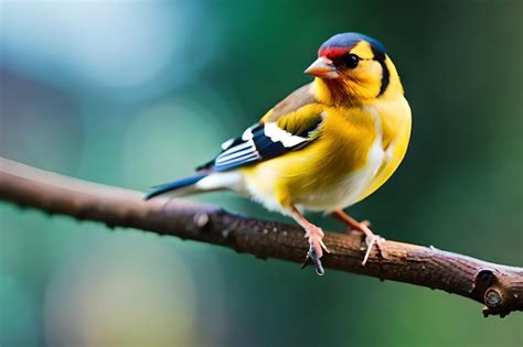 Un P Jaro Con Un Ojo Rojo Y Una Cabeza Negra Y Amarilla Y Plumas Azules