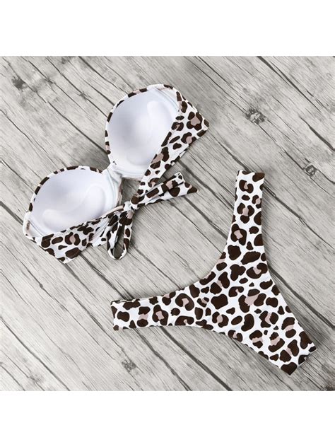 Bikini bandeau estampado leopardo con braga brasileña