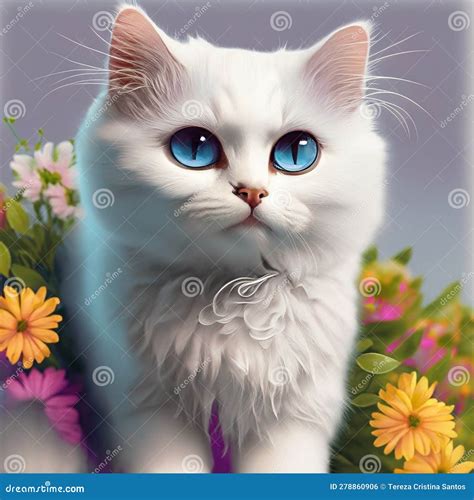 Belo Gato Branco Peludo Olhos Azuis Royalty Free Stock Image