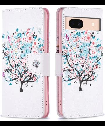 Google Pixel A Hoesje Portemonnee Book Case Bloemen Boom Print