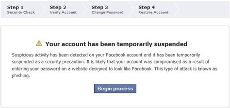 Facebook Your Account Has Been Temporarily Suspended Message