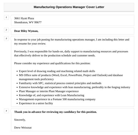 Manufacturing Operations Manager Cover Letter Velvet Jobs