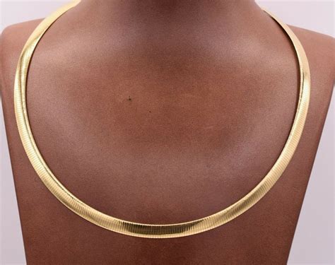 6mm Italian Reversible Omega Chain Necklace 14K Yellow Gold Clad Silver