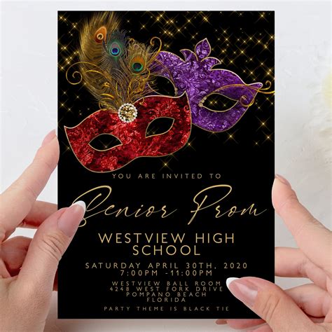Prom Invitations and Tickets Invitation Masked Prom masquerade | Etsy