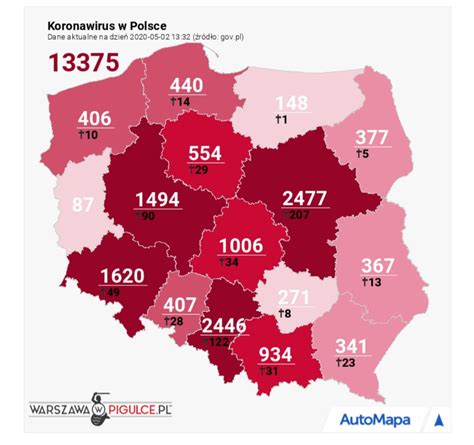 Już ponad 13 tysięcy zakażonych w Polsce Blisko 700 osób zmarło MAPA