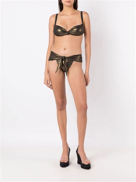 Amir Slama Gathered Detail Self Tie Bikini Black FARFETCH