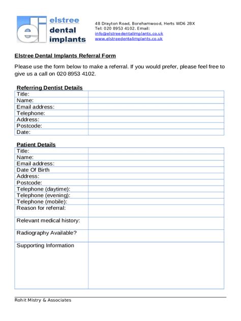 Implant Referral Ice School Of Dentistry Doc Template Pdffiller