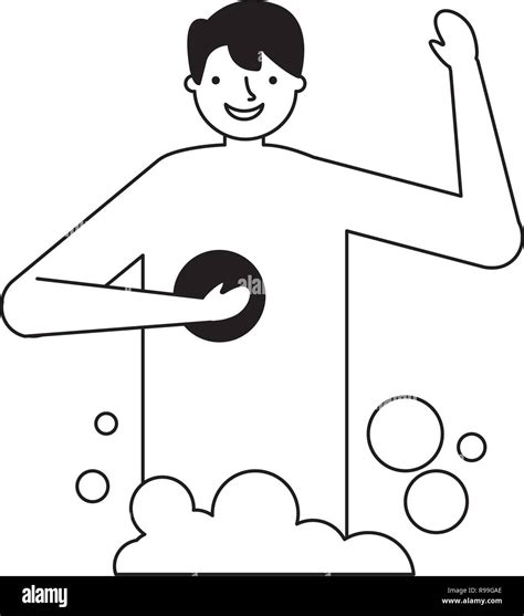 Smiling Man Taking Shower With Sponge Vector Illustration Stock Vector Image And Art Alamy