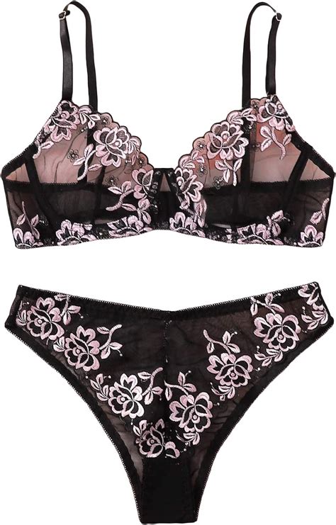 Didk Damen Dessous Set Mit Blumenstickerei 2 Stück Bh Und Höschen Mit