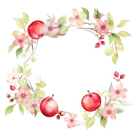 Watercolor Apple Flower And Fruit Frame Apple Agriculture Glitter