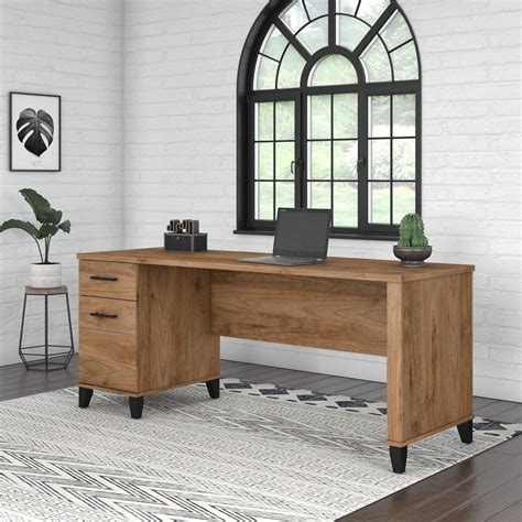 Bush Furniture Somerset W Office Desk With Drawers In Fresh Walnut