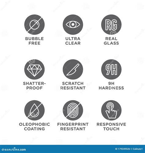 Smartphone Screen Protection Icon Set Tempered Glass Screen Stock Vector Illustration Of