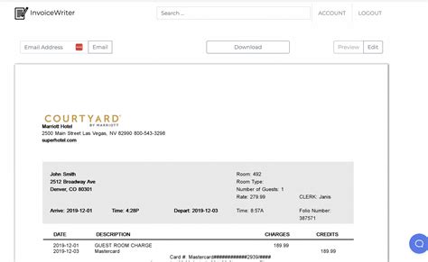 Marriott Hotel Invoice Template Invoicewriter