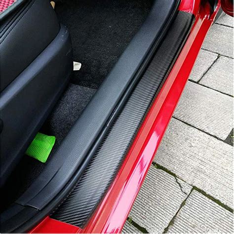 4pcs Car Door Sill Protectordoor Sill Scuff Plate Carbon Fiber