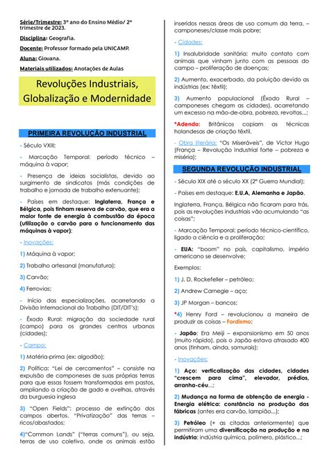 SOLUTION Geografia Ensino M Dio Revolu Es Industriais Globaliza O E