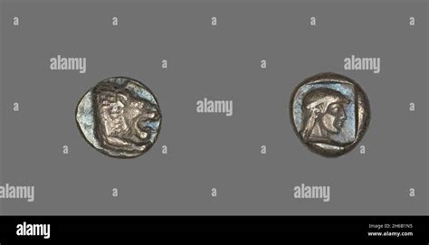 Drachm Coin Depicting Lion 500 480 Bce Stock Photo Alamy