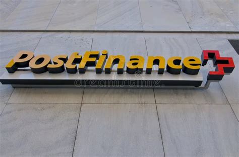 postfinance logo sign hanging  lugano switzerland editorial