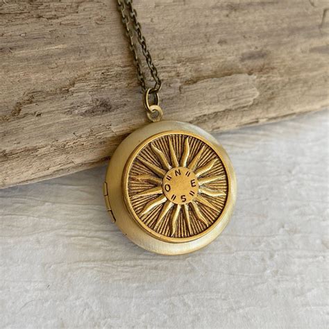 Gold Sun Compass Locket Necklace With Photos Personalized Necklace