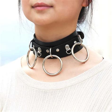 Woman Man Goth Sexy Pu Leather 3 Ring Bondage Slave Collar Neck Fetish Bdsm O Ring Choker In