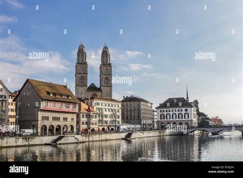 Old Town Of Zurich Or Z Rich Switzerland View To Limmatquai With