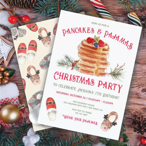 Pancakes And Pajamas Christmas Birthday Party Invitation Zazzle