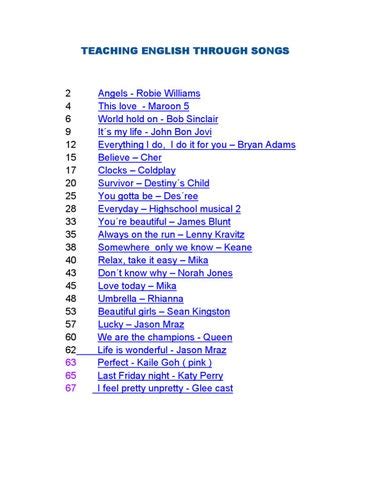Teaching English Through Songs By David Deubelbeiss Issuu