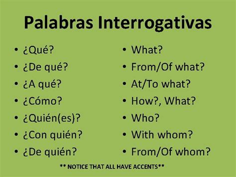 Palabras Interrogativas Question Words Palabras Interrogativas Qu De