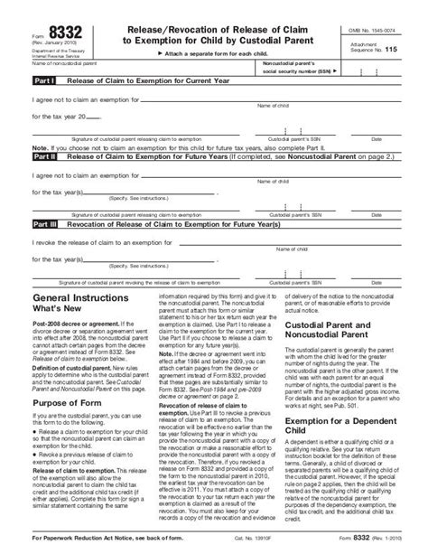 Form 8332 Fillable Printable Forms Free Online