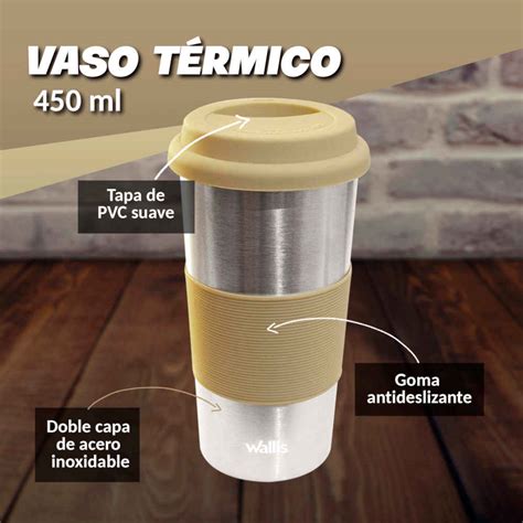 Vaso térmico con goma antideslizante 450 ml acero con beige