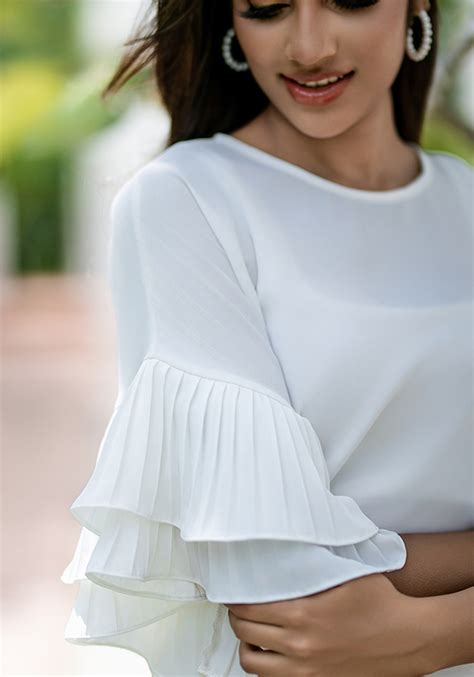 Elise Sleeve Pleated White Blouse Nils Online