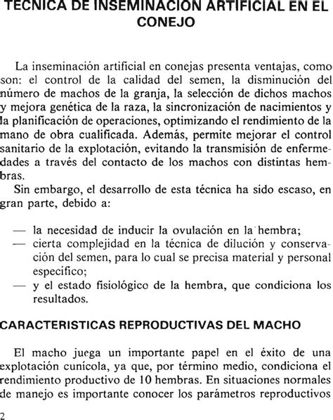 TECNICA DE INSEMINACION ARTIFICIAL EN EL CONEJO PDF Descargar Libre