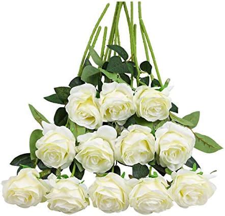 Tifuly 12 PCS Artificial Roses 19 68 Single Long Stem Fake Rose Silk