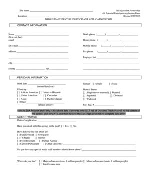 Fillable Online Midap Ida Potential Participant Application Form