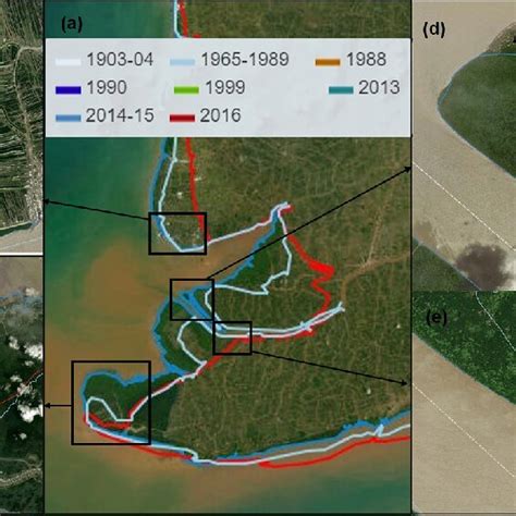 A Map Showing Shoreline Changes By Accretion And Erosion In Different