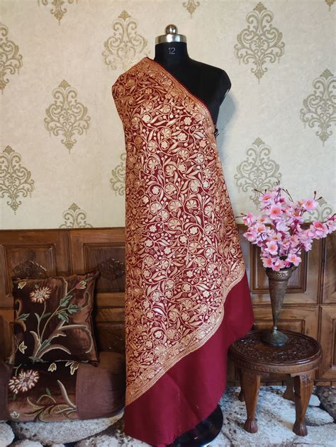 Kashmiri All Over Tilla Embroidery Woolen Shawl Premium Etsy