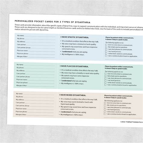 Personalized Pocket Cards For 3 Types Of Dysarthria Adult And