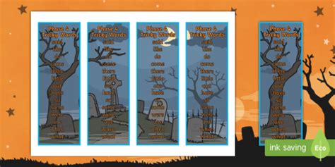 Halloween Themed Phase 4 Tricky Word Bookmarks