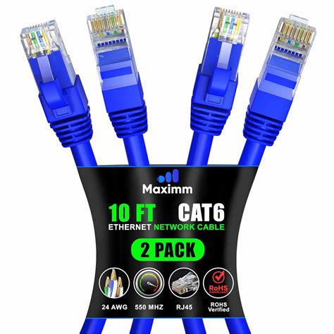 Cat 6 Ethernet Cable 10 Ft 2 Pack High Speed Lan Cable Internet Cable Patch Cable And