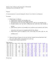 Physics Lab Docx Physics I Lab Collisions And Conservation Of