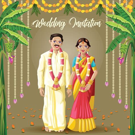 Indian Tamil Wedding Invitation Card Bride And Groom 10270997 Vector