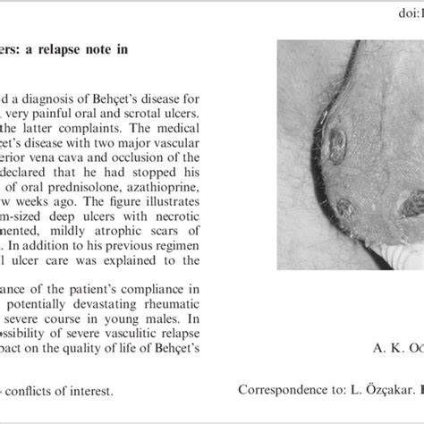 Pdf Severe Necrotic Scrotal Ulcers A Relapse Note In Behcets Disease