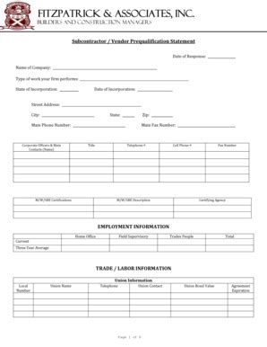 Fillable Online Potential Subcontractor Information Form Fax Email