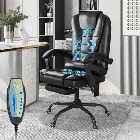 Ergonomic Massage Office Chair With 7 Point Vibration Faux Leather High Back Executive Office