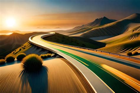 Premium AI Image | A road with a sunset in the background