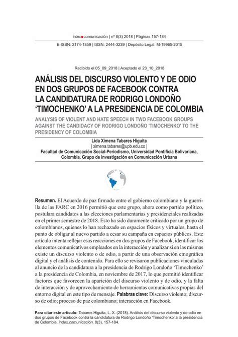 Pdf An Lisis Del Discurso Violento Y De Odio En Dos Grupos