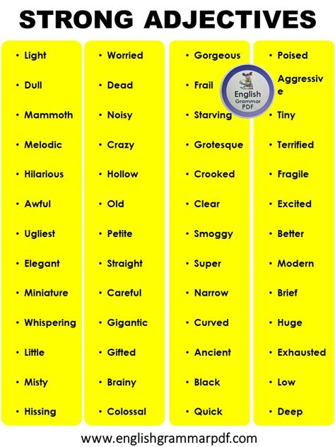 List Of Strong Adjectives In English Grammar Pdf Extreme