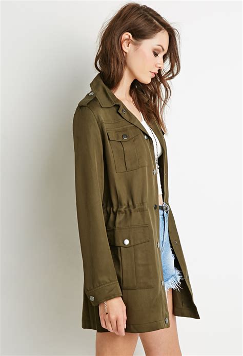 Lyst Forever 21 Longline Utility Jacket In Green