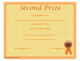 Second Prize Certificate Template Download Printable PDF | Templateroller